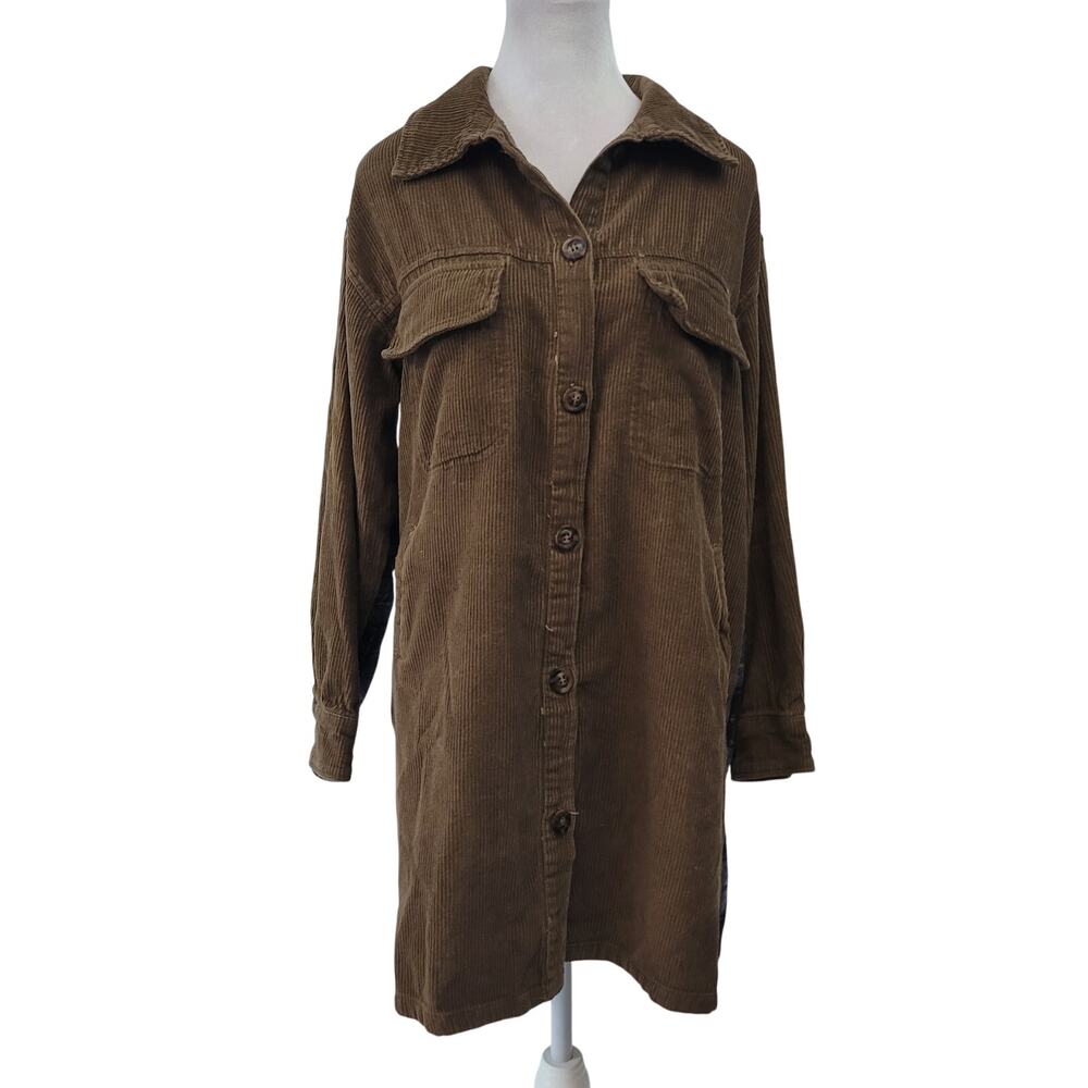 Gilded Intent Oversized Size XS Corduroy Plaid Brown Shacket Utility Grunge